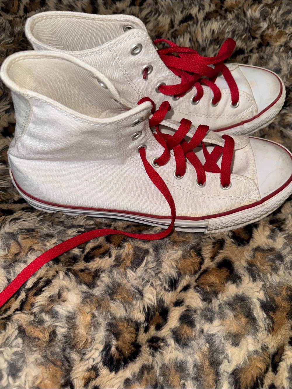 Converse White High-Top Sneakers with Red Laces
